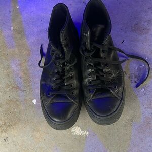 Leather Chucks. Men’s 8.5 women 10.5. Converse black on black.